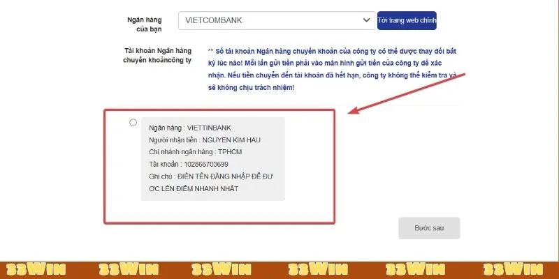 Giao dịch bằng tài khoản thụ hưởng mới nhất của nhà cái để hoàn tất