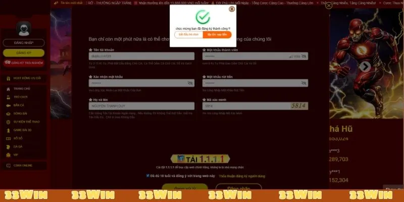 Nhận thông báo đăng ký thành công từ hệ thống