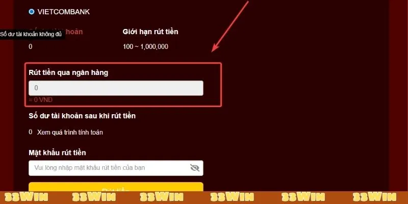 Nhập đúng số tiền cần rút theo hạn mức cho phép và xác nhận hoàn tất